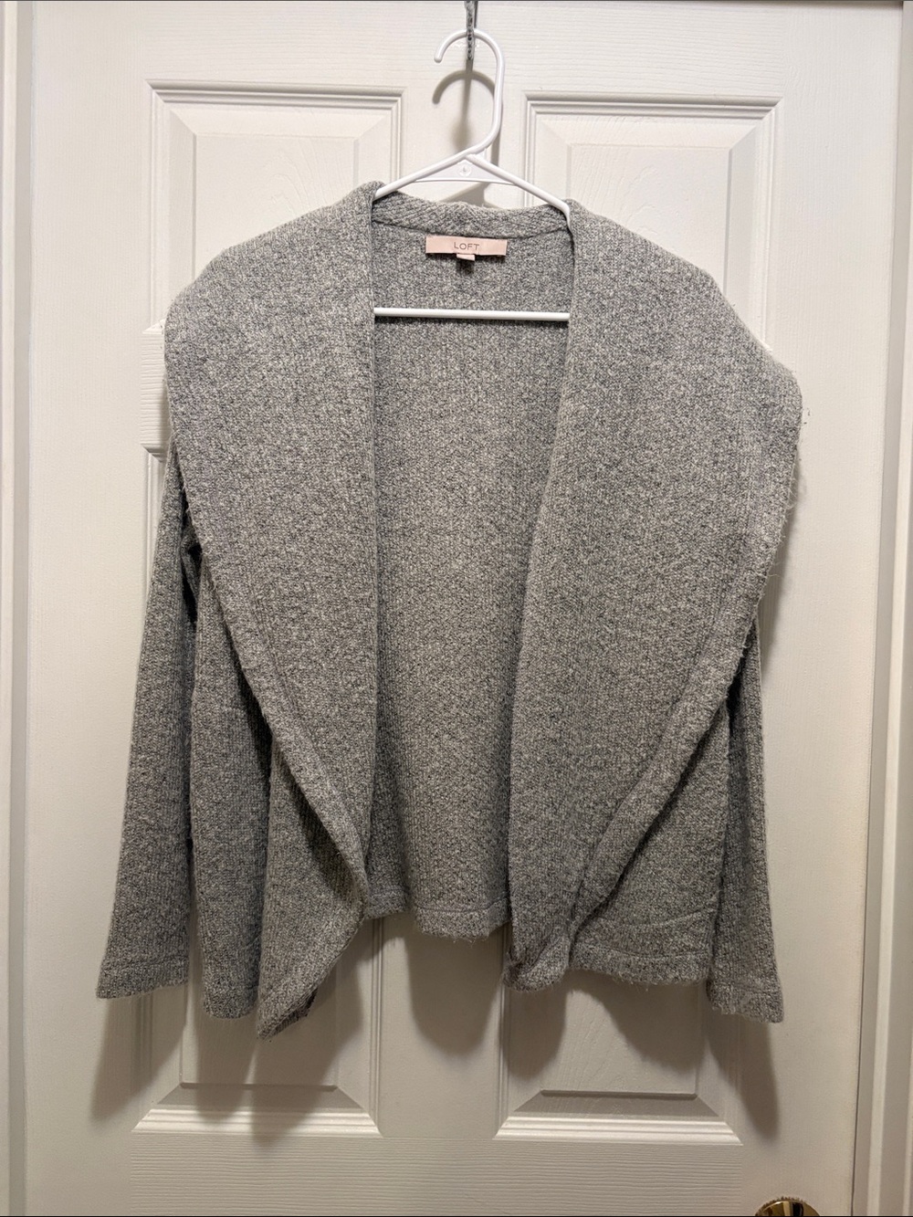 LOFT Heather Gray Open-Front Draped Cardigan